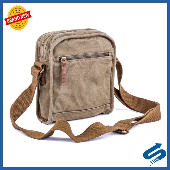 Small Canvas Crossbody Messenger Bag Lightweight Daypack 5 Pockets